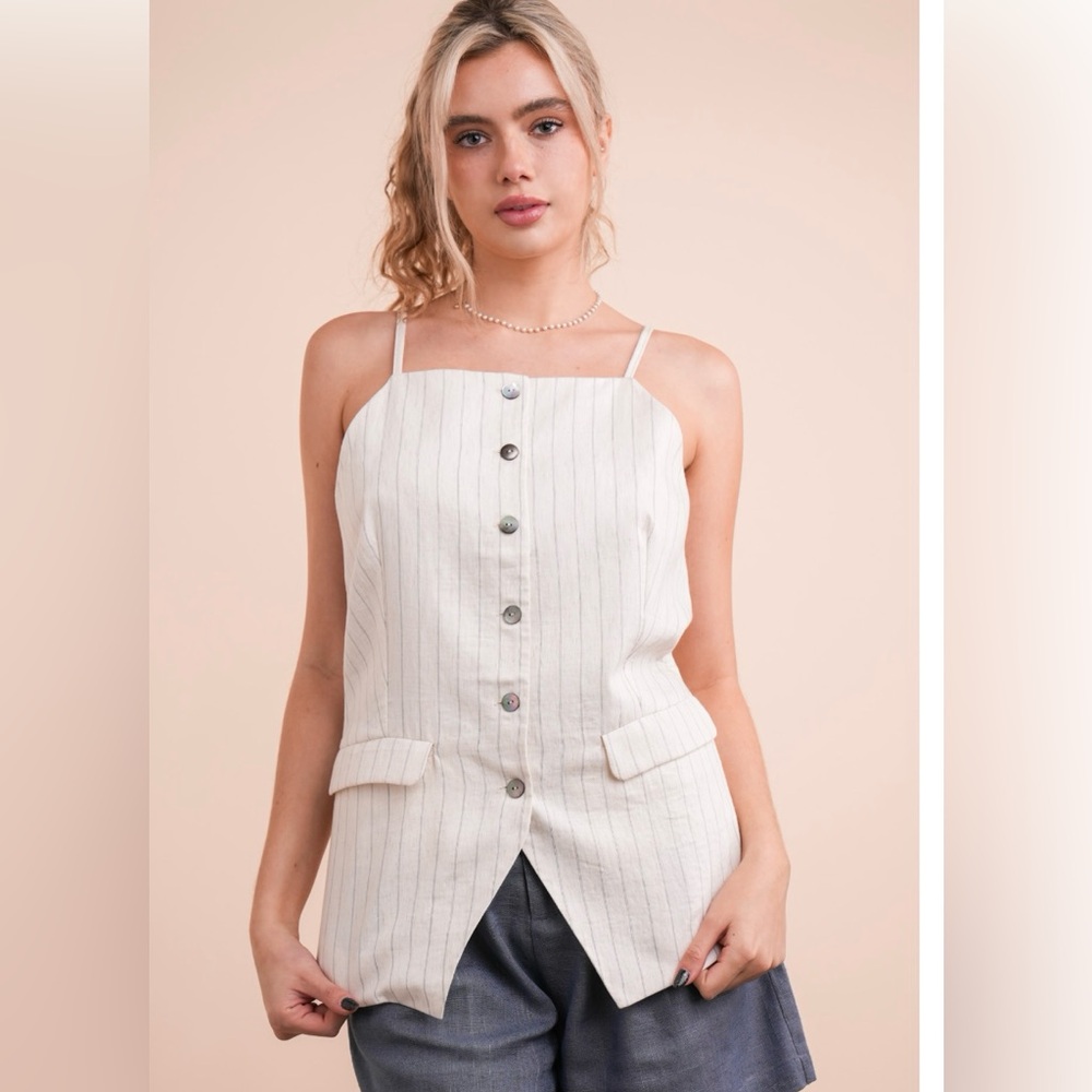 New In Cream Striped Women's Top